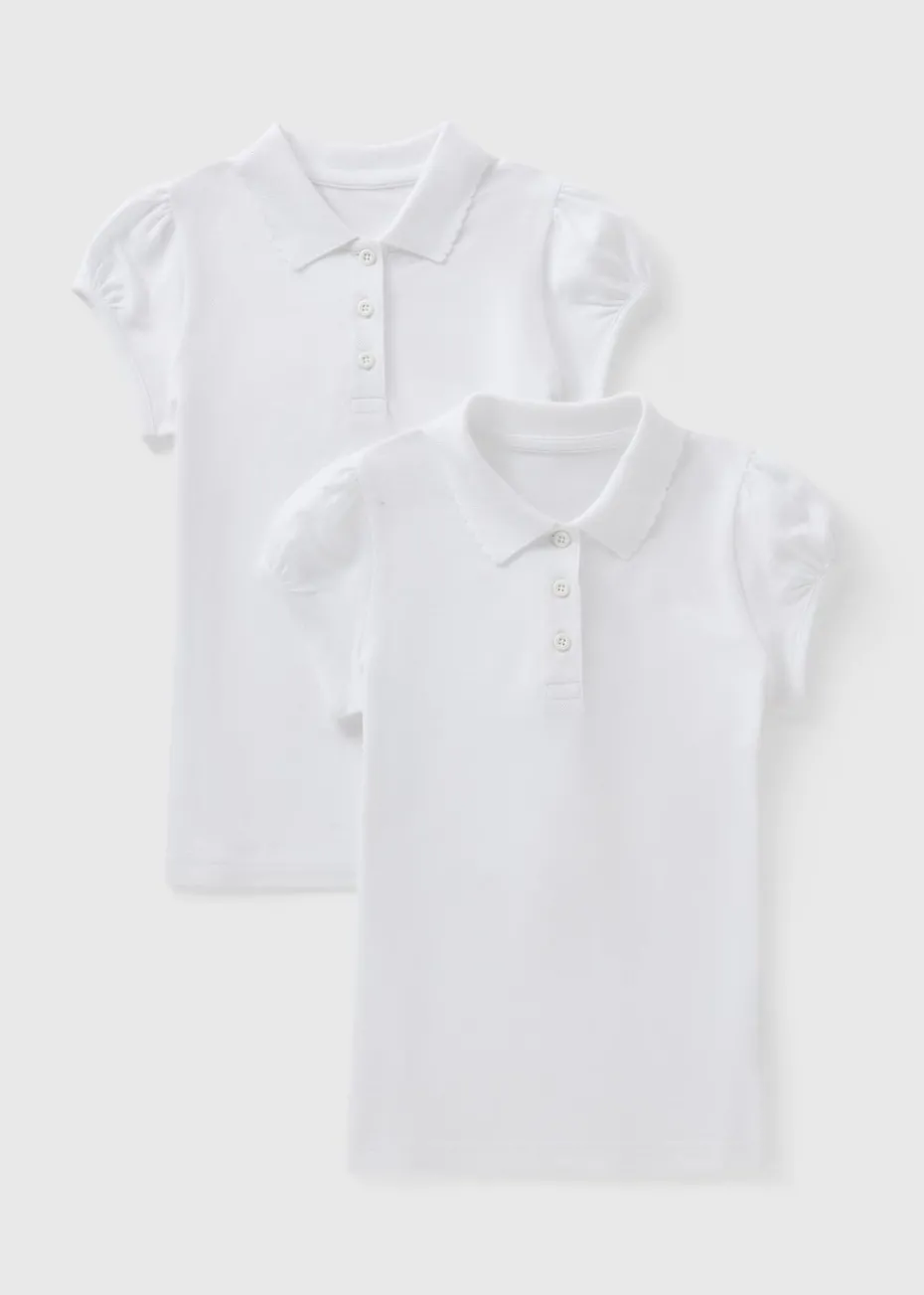 Girls 2 Pack White Scallop Collar School Polo Shirts (3-13yrs)