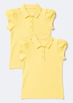 Girls 2 Pack Yellow Scallop Collar School Polo Shirts (3-13yrs)
