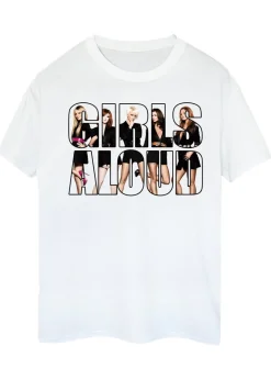 Girls Aloud Filled Logo White Boyfriend Fit Music Graphic T-Shirt