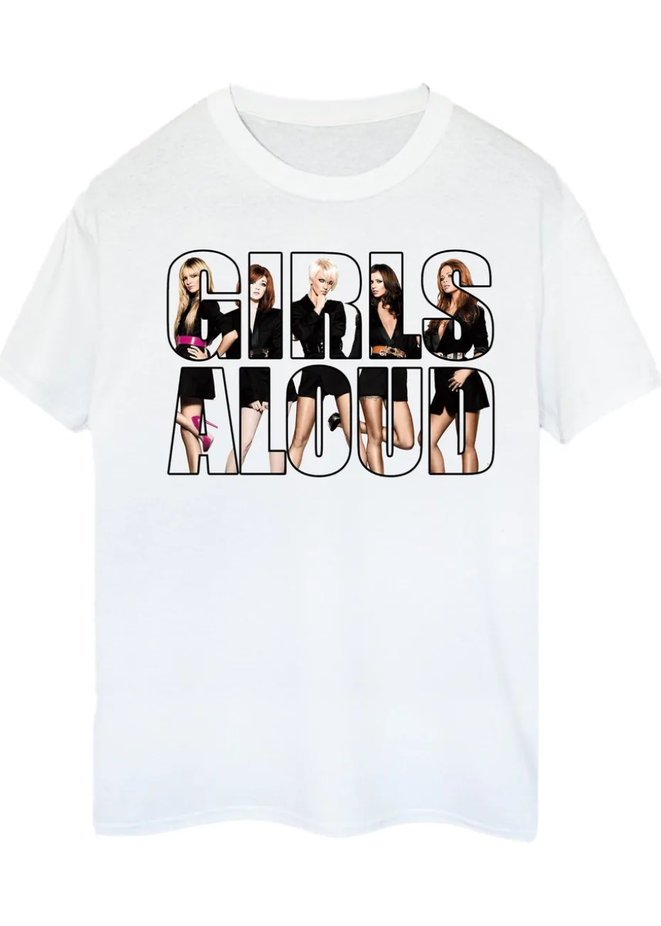 Girls Aloud Filled Logo White Boyfriend Fit Music Graphic T-Shirt