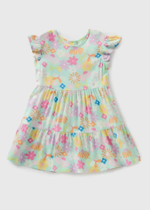 Girls Aqua Floral Dress (1-7yrs)