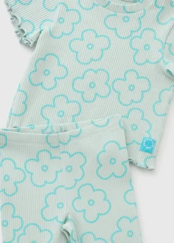 Girls Aqua Floral Top & Flares Set (1-7yrs)