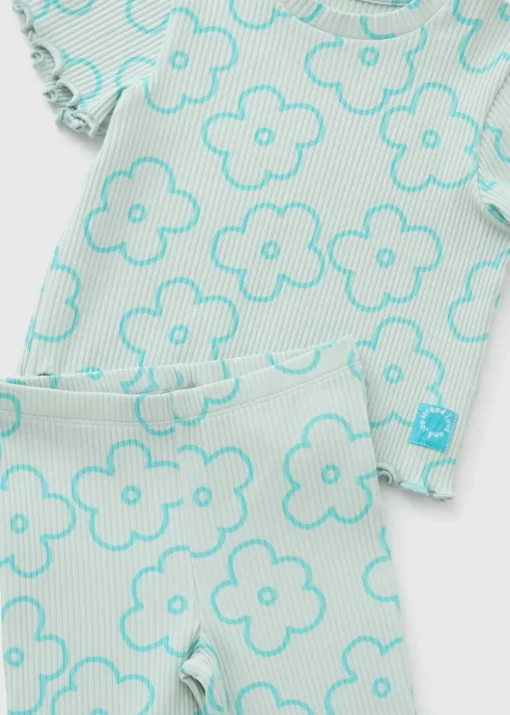 Girls Aqua Floral Top & Flares Set (1-7yrs)