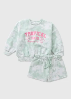 Girls Aqua Tie Dye Sweatshirt & Short Set (1-7yrs)