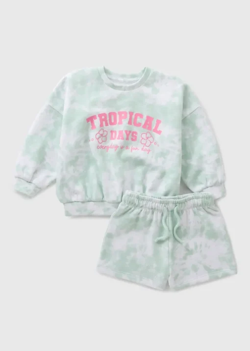 Girls Aqua Tie Dye Sweatshirt & Short Set (1-7yrs)