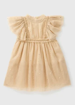 Girls Beige Mesh Star Dress (1-7yrs)