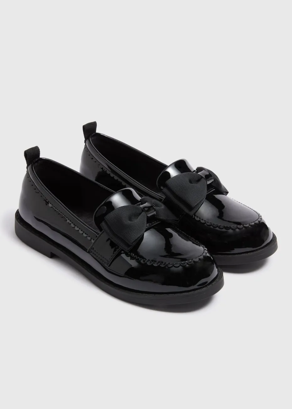 Girls Black Bow Loafer School Shoes (Younger 10-Older 5)