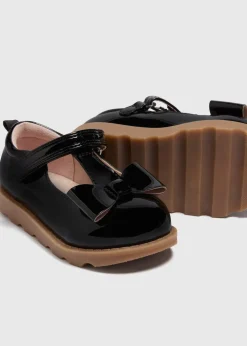 Girls Black Bow T-Bar Shoes (Younger 4-12)