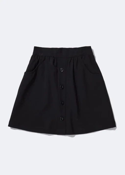 Girls Black Button Front School Skirt (4-13yrs)