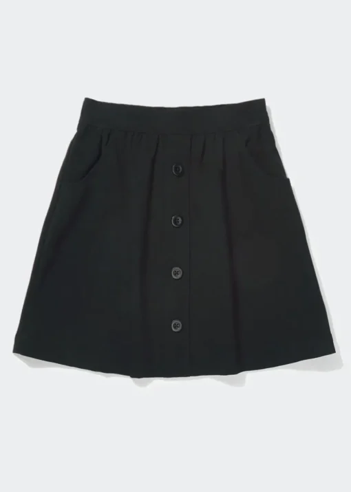 Girls Black Button Front School Skirt (4-13yrs)