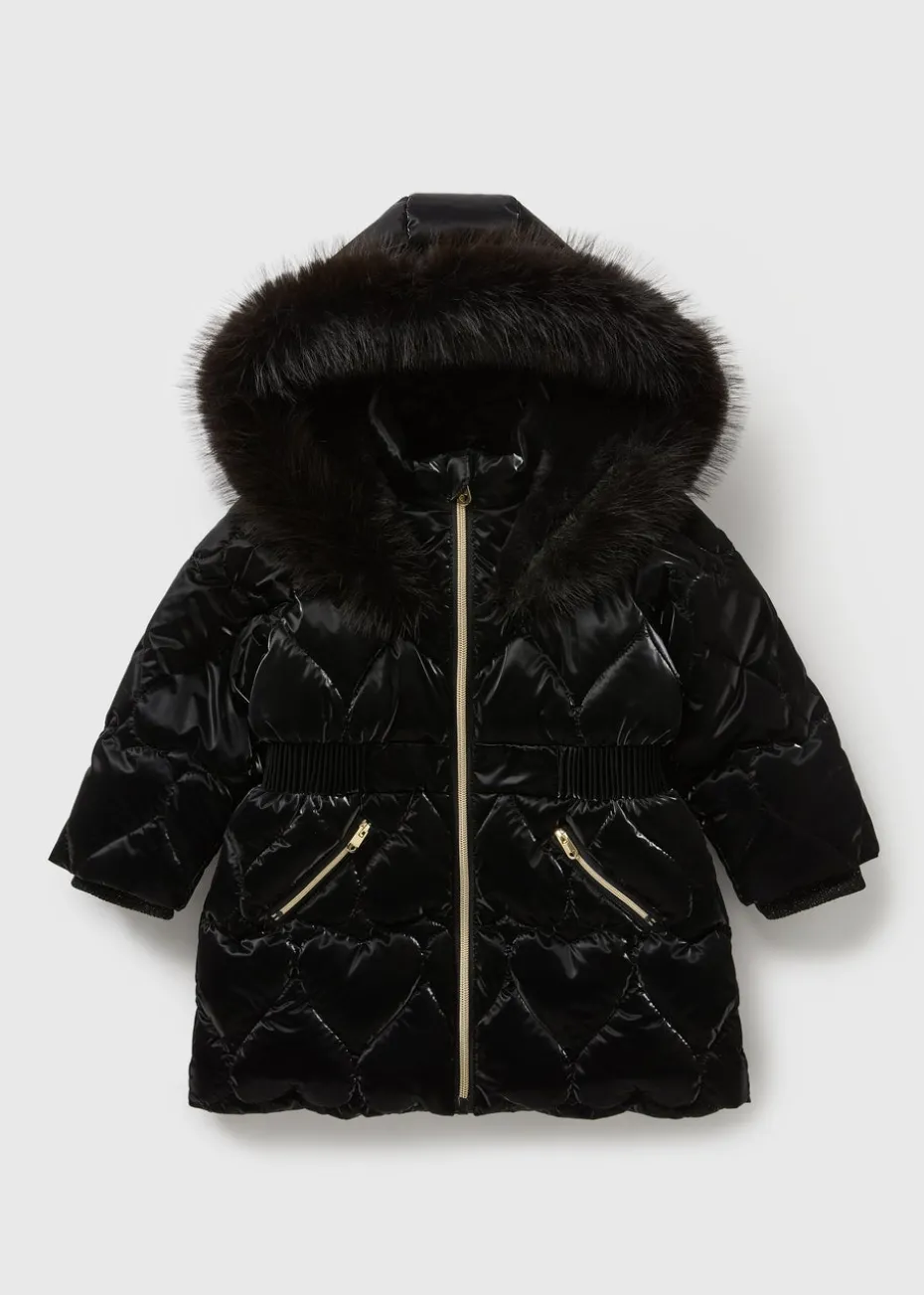 Girls Black Heart Padded Coat (1-7yrs)