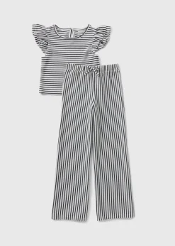Girls Black Mono Stripe Top & Trouser Set (7-15yrs)