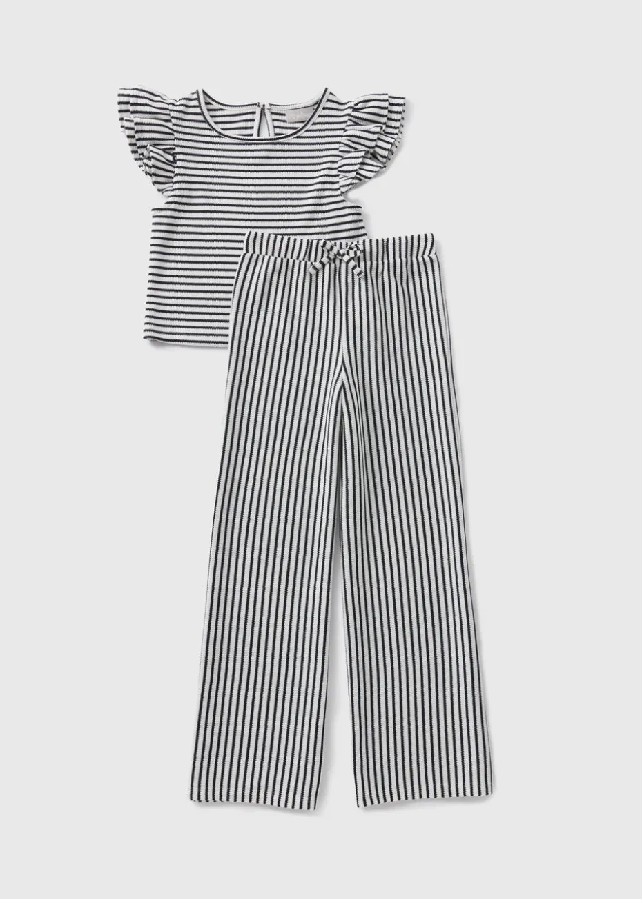 Girls Black Mono Stripe Top & Trouser Set (7-15yrs)