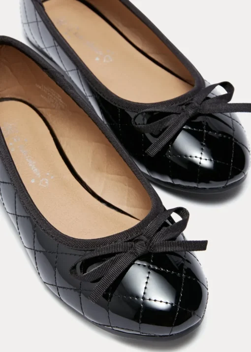 Girls Black Quilted Ballet Flats (Younger 12-Older 5)