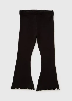 Girls Black Ribbed Flare Leggings (1-7yrs)