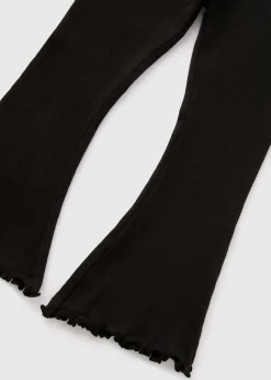 Girls Black Ribbed Flare Leggings (1-7yrs)
