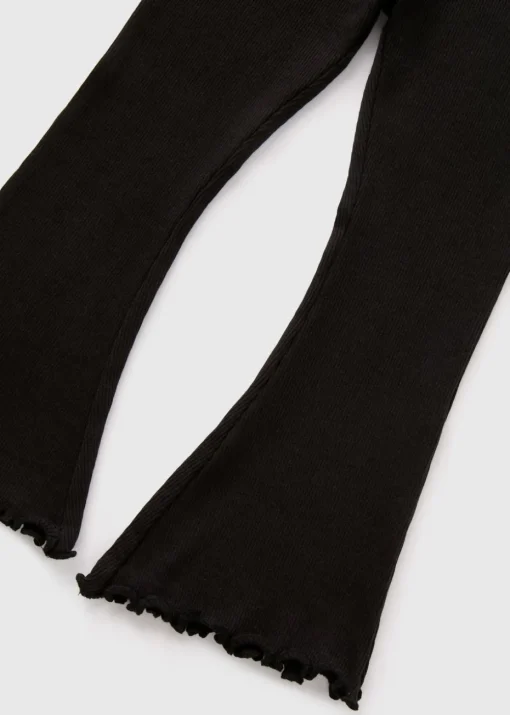 Girls Black Ribbed Flare Leggings (1-7yrs)