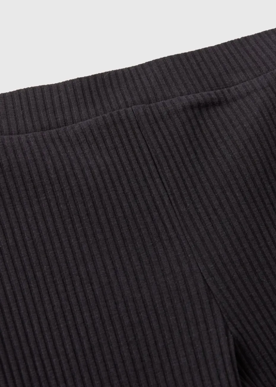 Girls Black Ribbed Flared Leggings (7-15yrs)