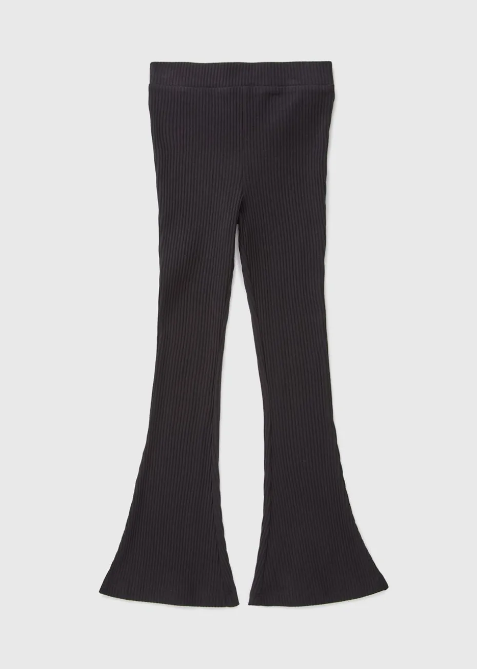 Girls Black Ribbed Flared Leggings (7-15yrs)