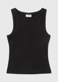 Girls Black Ribbed Vest (7-15yrs)