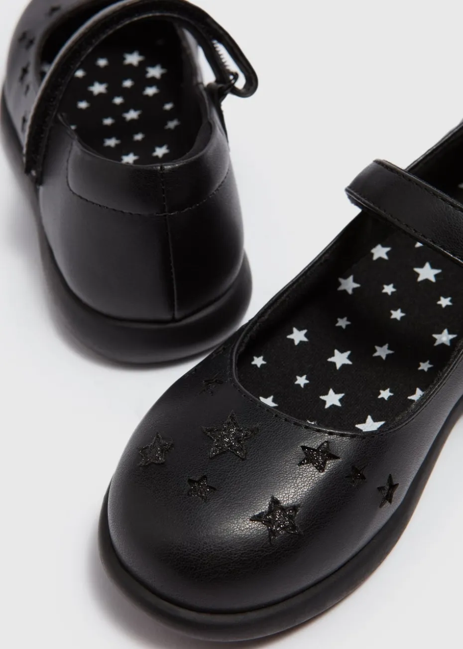 Girls Black Scuff Resistant Mary Jane Star School Shoes (Younger 8-Older 3)