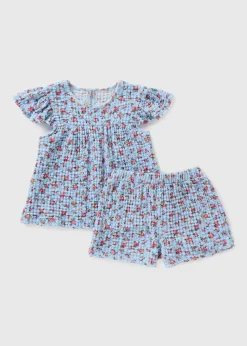 Girls Blue Floral Crinkle Top & Shorts Set (1-7yrs)