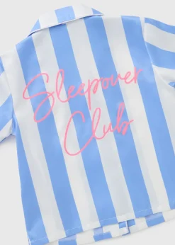 Girls Blue Stripe Satin Pyjama Set (4-12yrs)