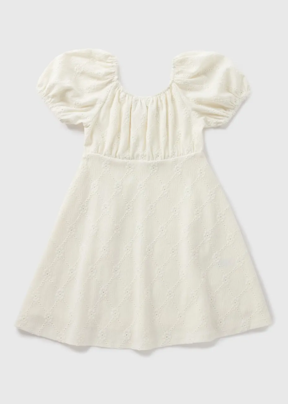Girls Cream Broderie Crinkle Dress (7-15yrs)
