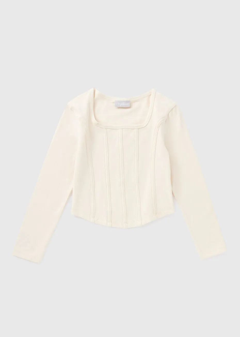 Girls Cream Corset Long Sleeve Top (7-15yrs)
