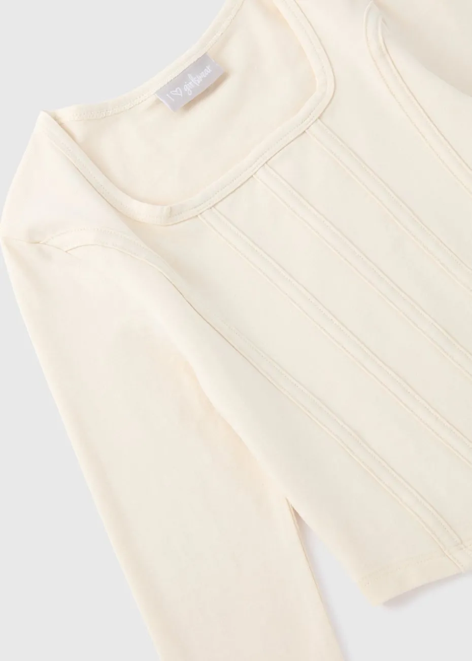 Girls Cream Corset Long Sleeve Top (7-15yrs)