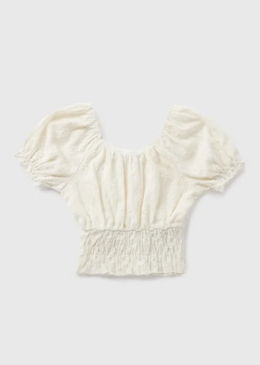 Girls Cream Crinkle Milkmaid Top (7-15yrs)