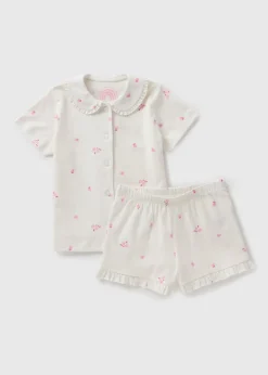 Girls Cream Floral Shortie Pyjama Set (1-7yrs)