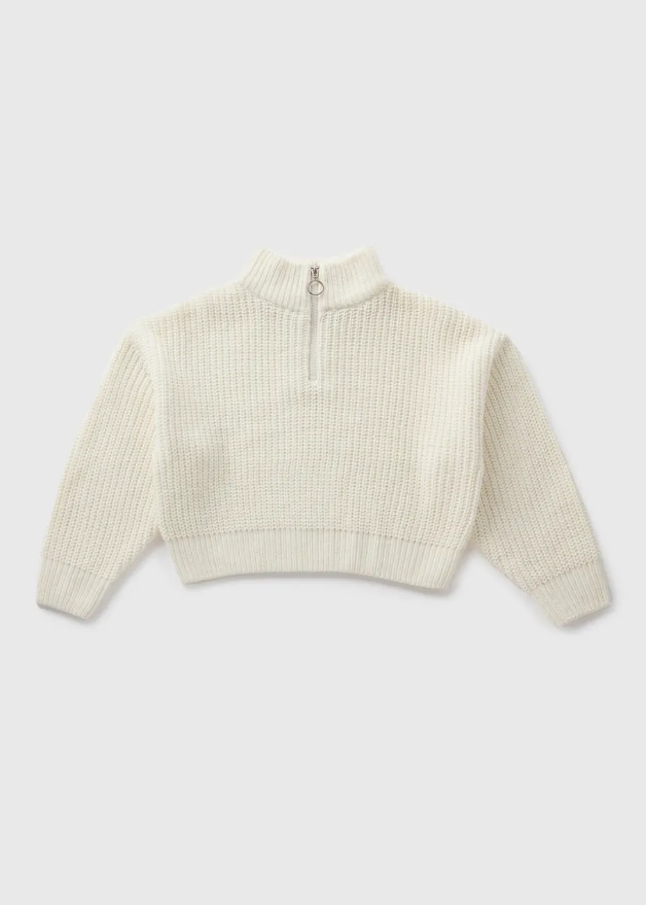 Girls Cream Half Zip Knit Jumper (7-15yrs)