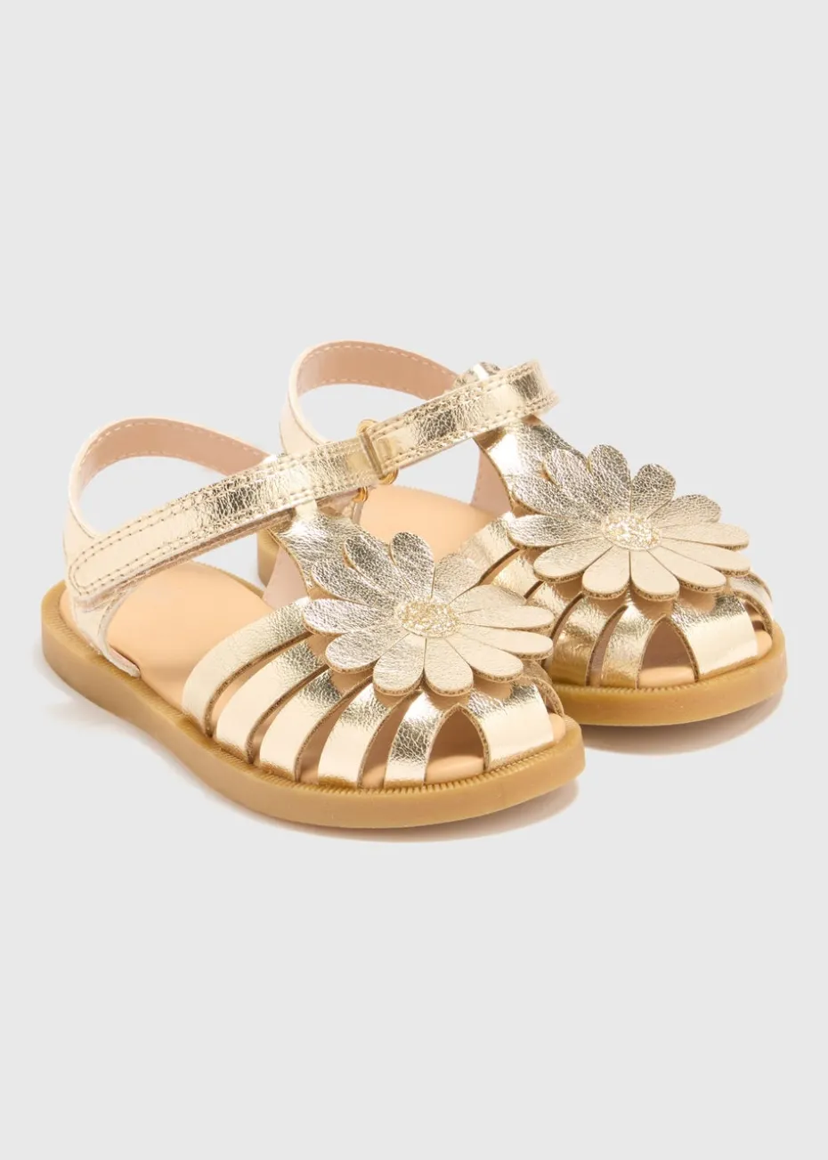 Girls Gold Daisy Caged Sandals (Younger 4-12)
