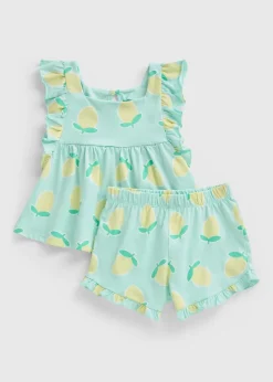 Girls Green Lemon Top & Shorts Set (1-7yrs)