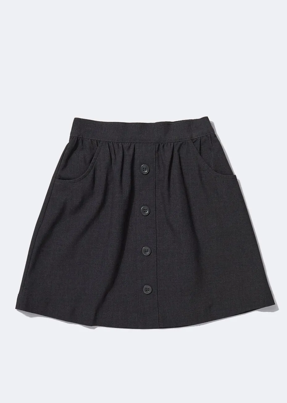 Girls Grey Button Front School Skirt (3-13yrs)