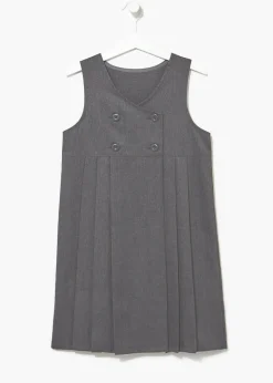Girls Grey Double Breasted Pleated School Pinafore (3-9yrs)