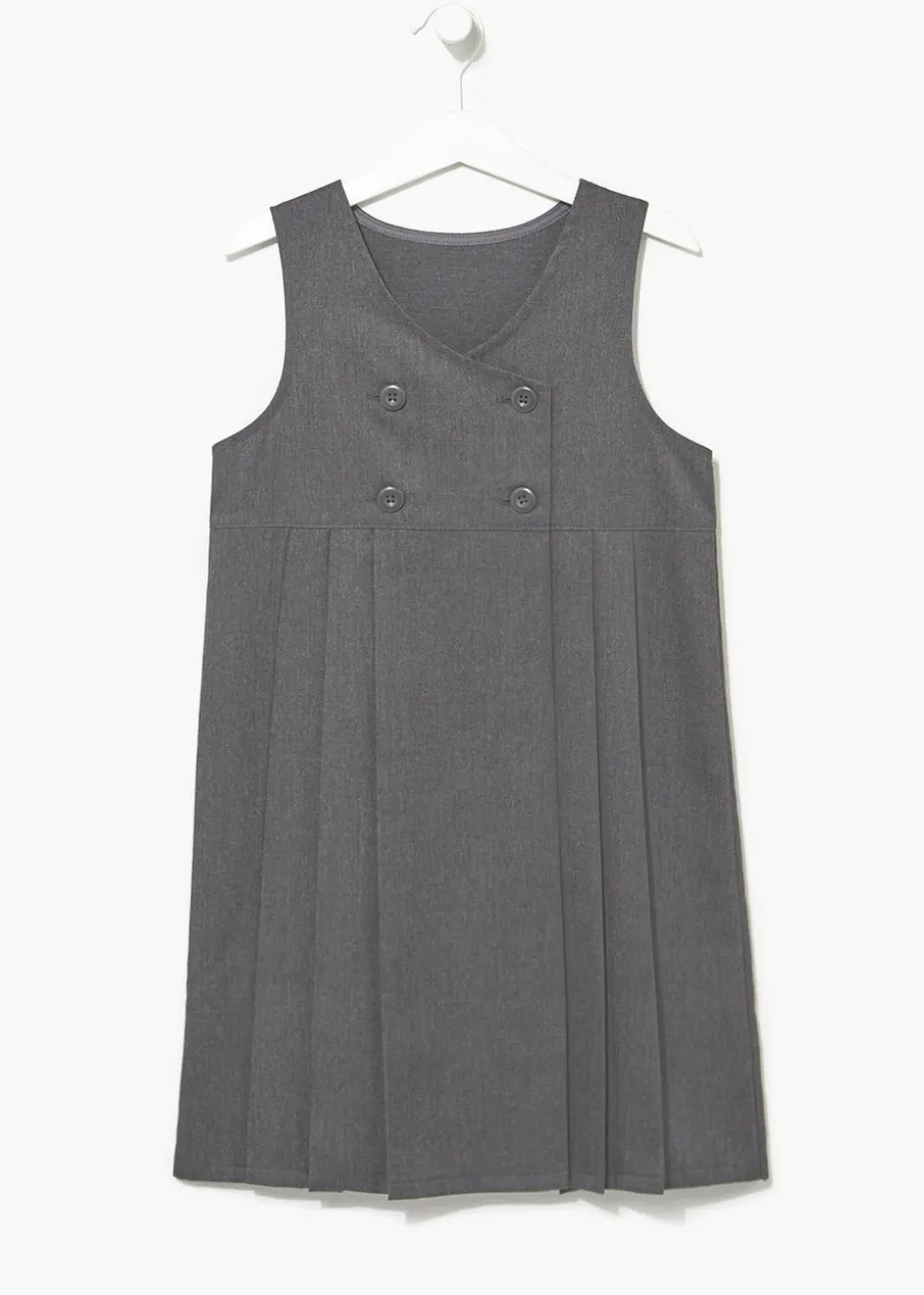 Girls Grey Double Breasted Pleated School Pinafore (3-9yrs)