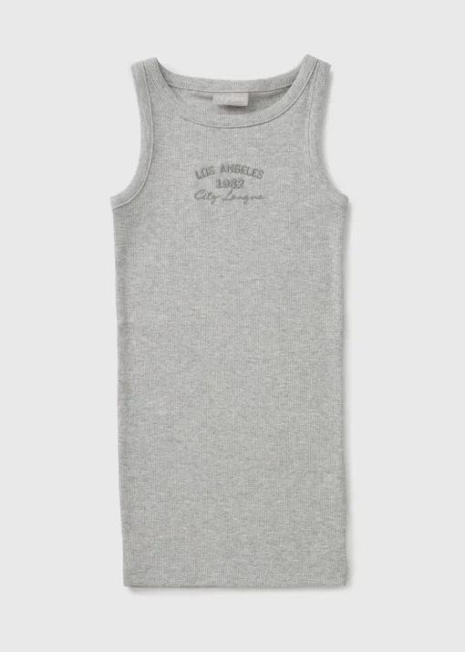 Girls Grey Los Angles Ribbed Dress (7-15yrs)