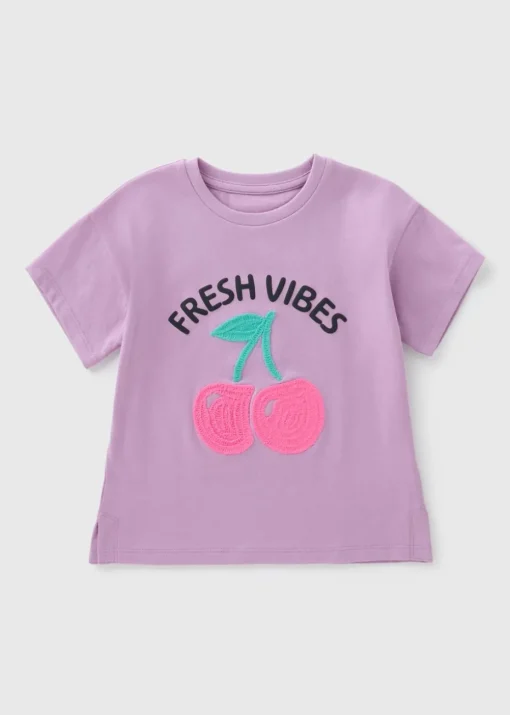 Girls Lilac Cherry Crochet T-Shirt (1-7yrs)