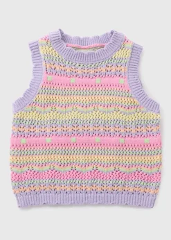 Girls Lilac Crochet Knitted Vest (1-7yrs)