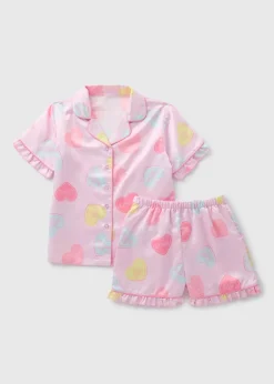 Girls Lilac Heart Satin Pyjama Set (4-13yrs)