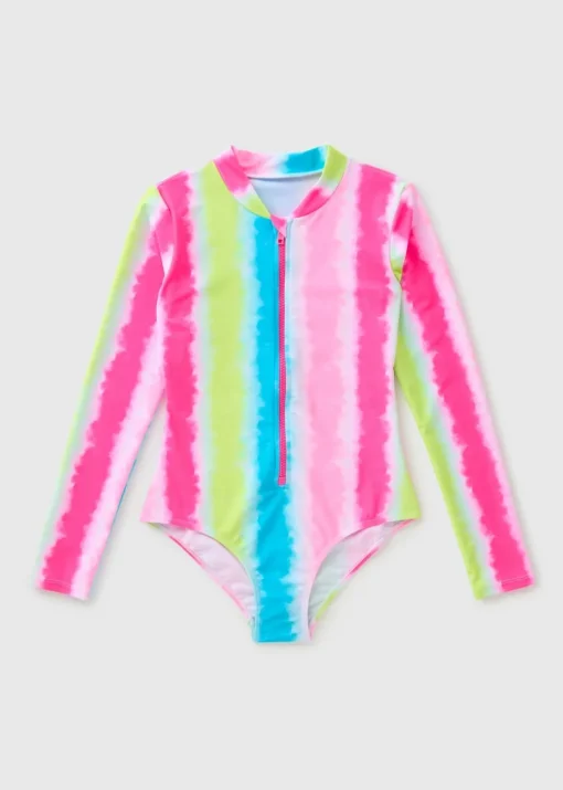 Girls Long Sleeve Striped Swimsuit (6-15yrs)