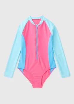 Girls Multicolour Colour Block Zip Up Swimsuit (7-15yrs)