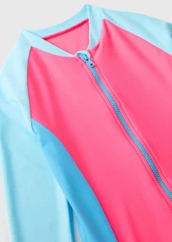 Girls Multicolour Colour Block Zip Up Swimsuit (7-15yrs)