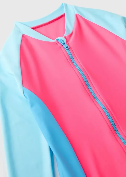 Girls Multicolour Colour Block Zip Up Swimsuit (7-15yrs)