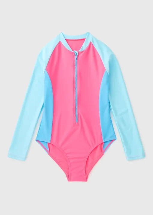 Girls Multicolour Colour Block Zip Up Swimsuit (7-15yrs)