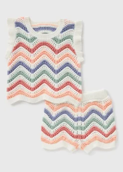 Girls Multicolour Crochet Vest & Shorts Set (1-7yrs)