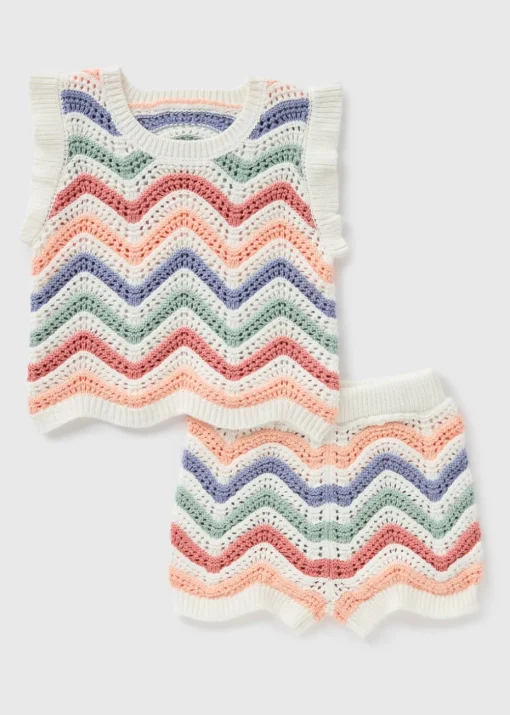 Girls Multicolour Crochet Vest & Shorts Set (1-7yrs)