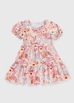 Girls Multicolour Floral Crinkle Dress (1-7yrs)
